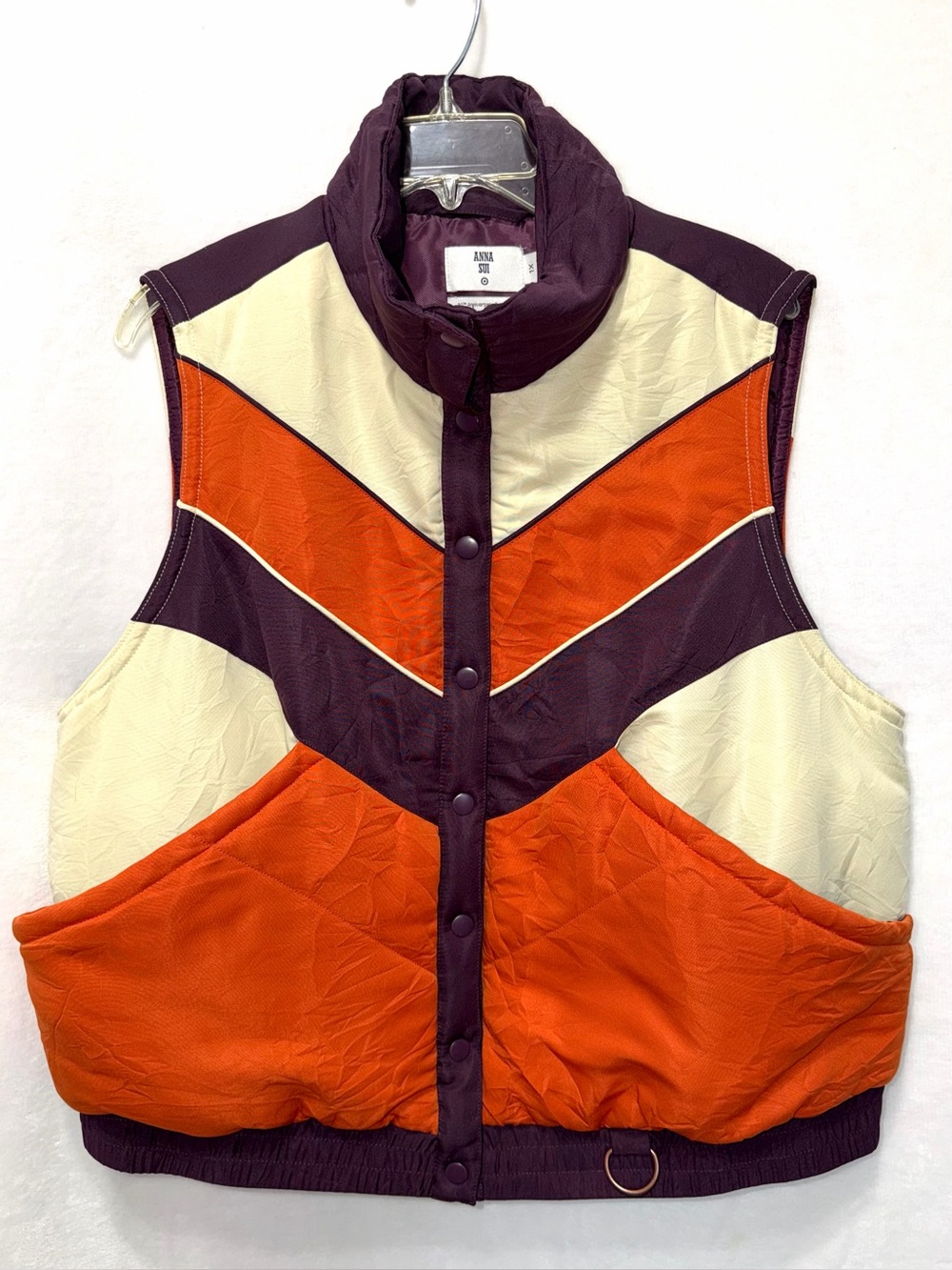 Retro Style Colorblock Chevron Puffer Snap Front Vest XL - Utility 80s Inspired